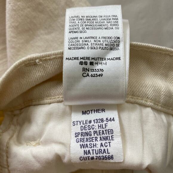 Mother Half Spring Pleated Greaser Size 25 Natural Cream Wide Crop Ankle Jeans - Picture 14 of 16